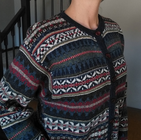 vintage 80's 90's BUTTON FRONT CARDIGAN sweater L - Picture 2 of 9